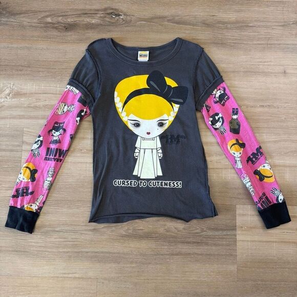 Harajuku Mini Girls Long Sleeve Cursed To Cuteness Halloween Gray Size 6/6X Y2K - Picture 1 of 7